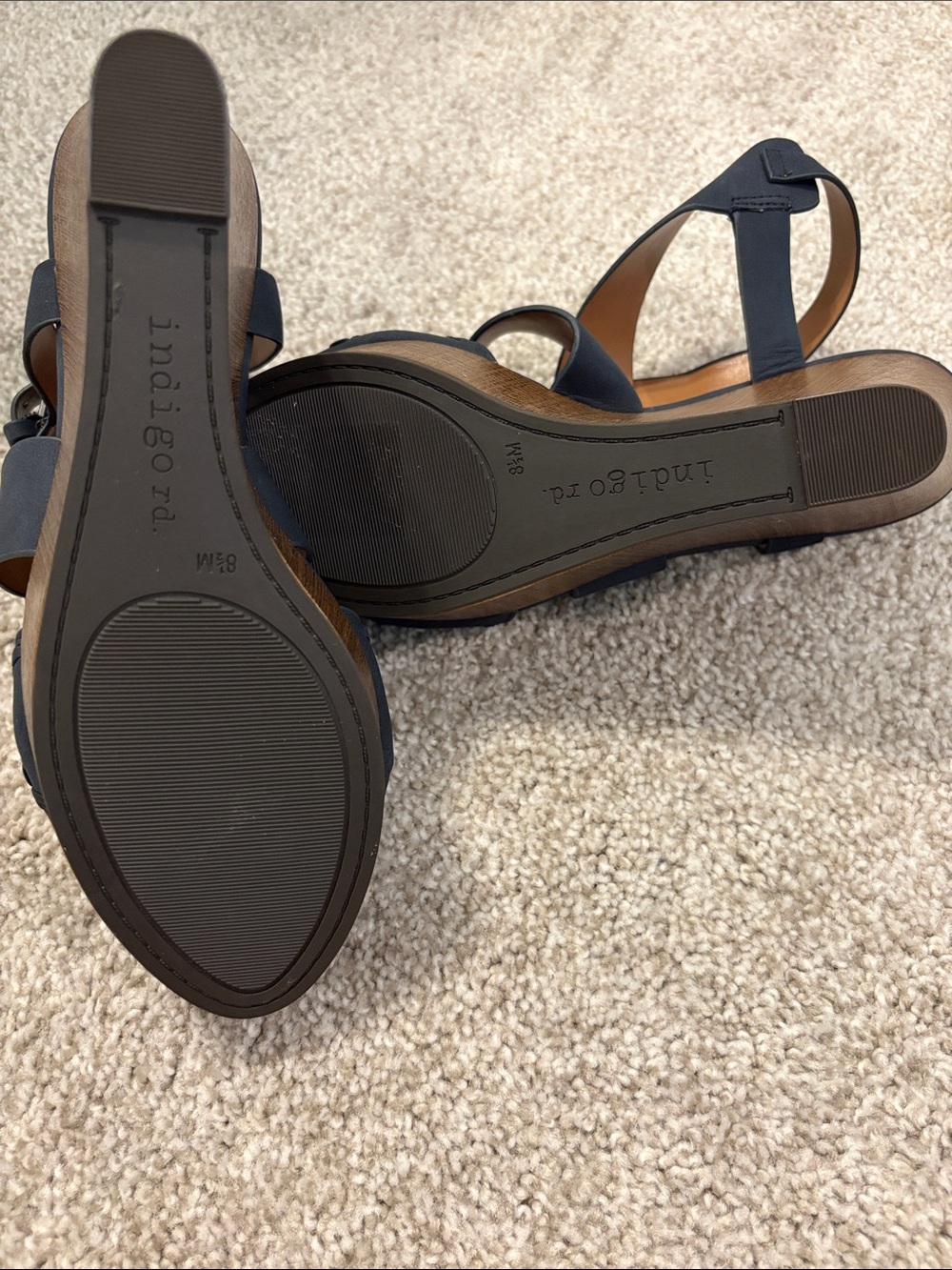 NWOT Indigo Navy Braided-Trim Wedge Sandals - Picture 4 of 5